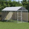 Outdoor Dog Kennel Silver Galvanized steel, Polyethylene Large