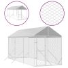 Outdoor Dog Kennel Silver Galvanized steel, Polyethylene Large