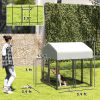 PawHut Welded Wire Outdoor Dog Kennel with 360° Rotating & 4 Levels Adjustable Bowls, Waterproof Cover, 3.9' x 3.9' x 4