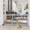 PawHut Freestanding Pet Gate Extra Wide 72" W x 27.25" H Adjustable Dog Cat Fence Blue Gray