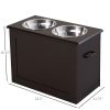 PawHut Raised Dog Feeding Station with 2 Stainless Steel Bowls Storage Large Pets Dark Brown