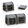 PawHut 39" Portable Twin Compartment Show House Cat Cage/Condo, Soft-Sided Pet kennel, Dual Compartment, Soft Cushions & Storage Bag, Gray