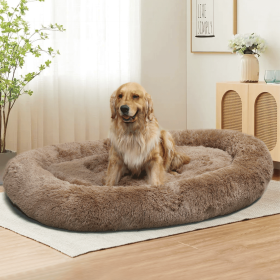 Large Dog Bed 67x43x8 Inches - Super Soft, Machine Washable & Portable With Handles, Non-Slip Bottom For Safety (Color: Brown)